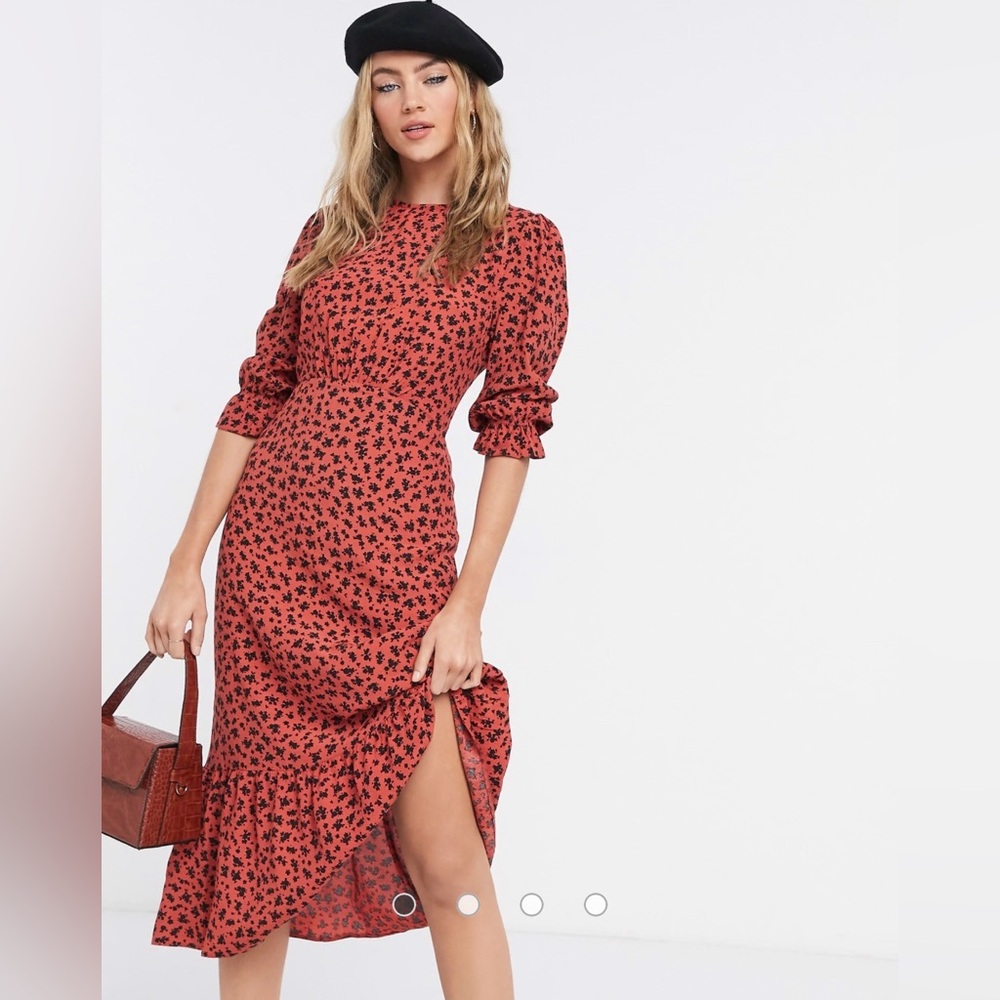 Nobody’s Child Red Floral Maxi Dress with Puff Sleeves Women’s Size 2 Small - Picture 11 of 13